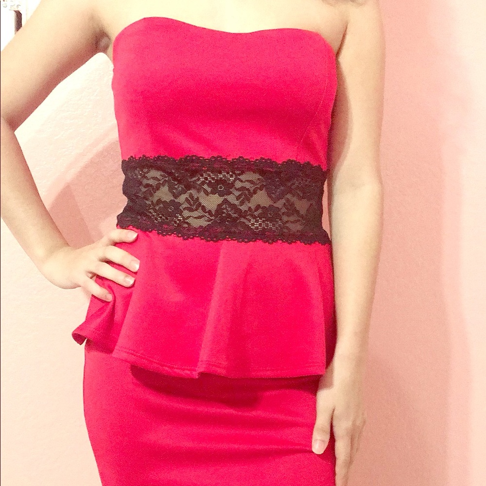 Red dress with black lace